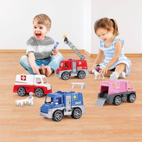 Simm 04457 - Truxx Feuerwehr Einsatzfahrzeug mit Spielfigur als Feuerwehrmann, Feuerwehrauto mit Rettungsleiter, Feuerwehrtransporter