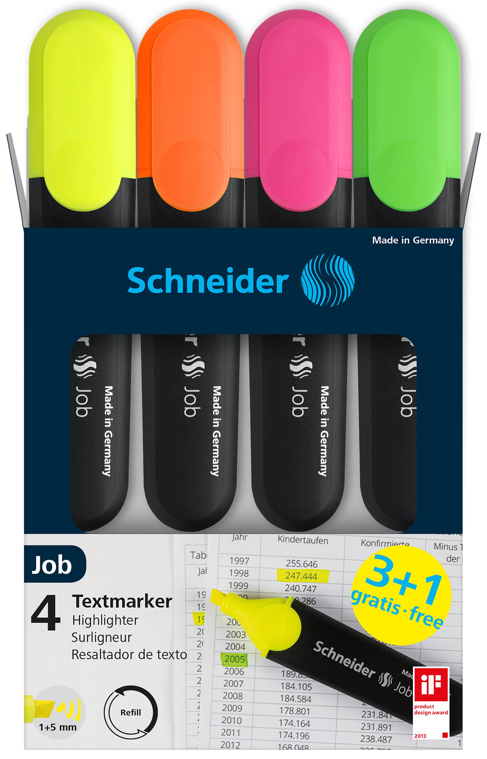 Textmarker Job 4er Etui sortiert, 3+1 Aktion