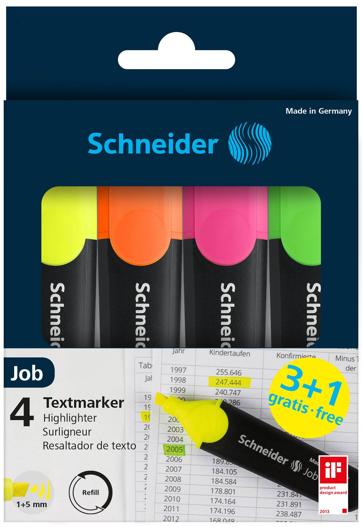 Textmarker Job 4er Etui sortiert, 3+1 Aktion