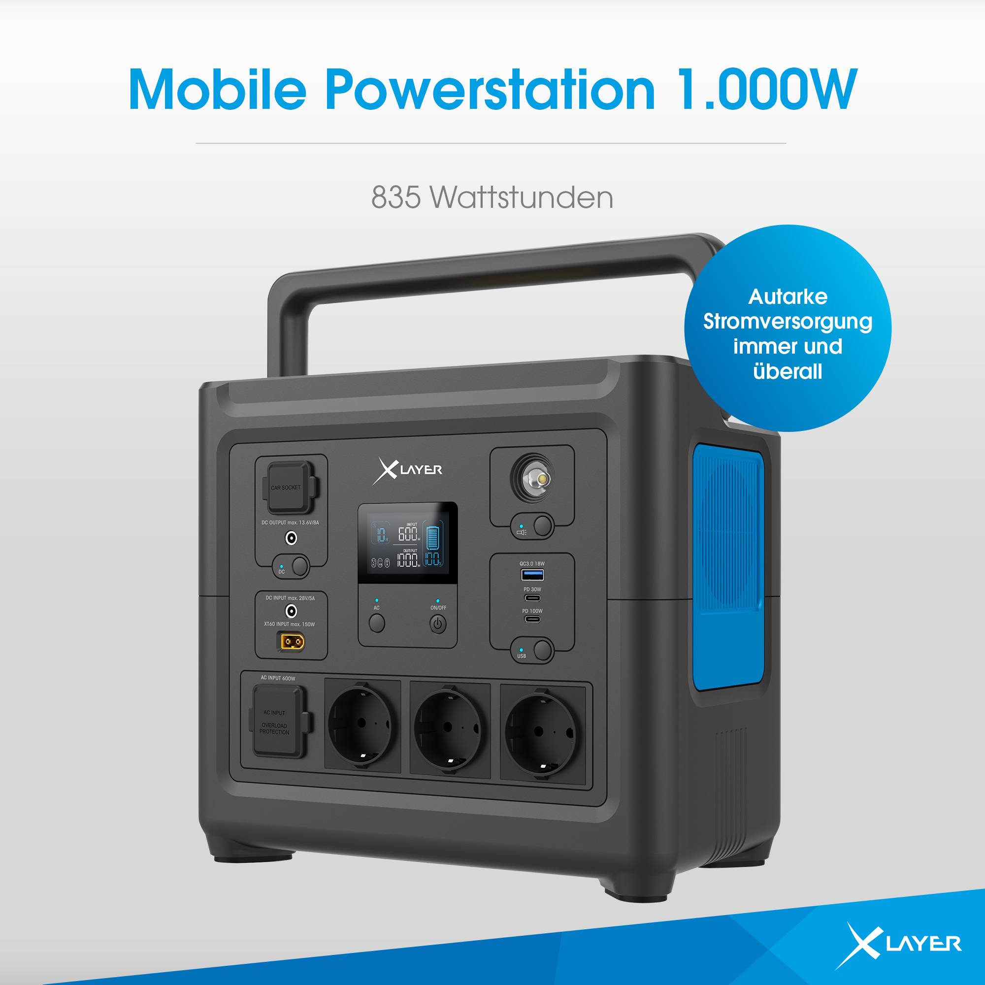XLayer Mobile Powerstation 1.000W Black/Blue 835 Wh