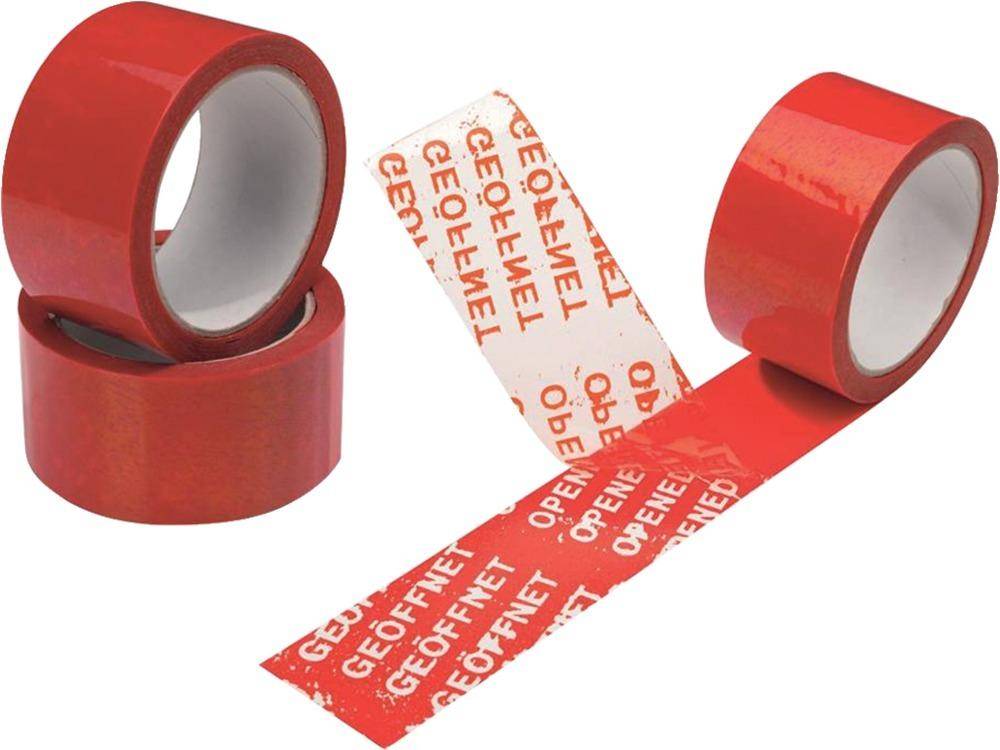Rotes manipulationssicheres Sicherheitsklebeband mit gedrucktem Text „GEÖFFNET