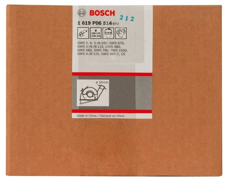 Bosch-Logo, Modellnummer '1 619 P06 514', Kreissägendiagramm mit Durchmesser 'a 35mm', und Text 'Made in China