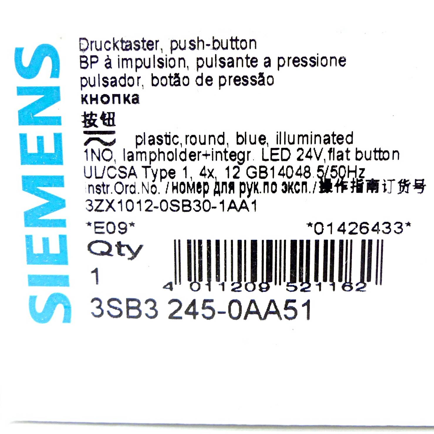 Siemens Drucktaster blau (3SB3245-0AA51)