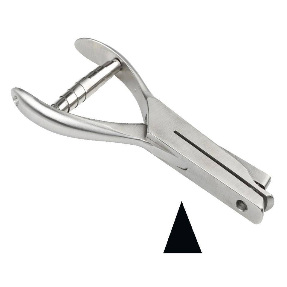 Lochzange, zum Markieren von Plaketten, Kerbform Dreieck, schmal, Maultiefe 48mm
