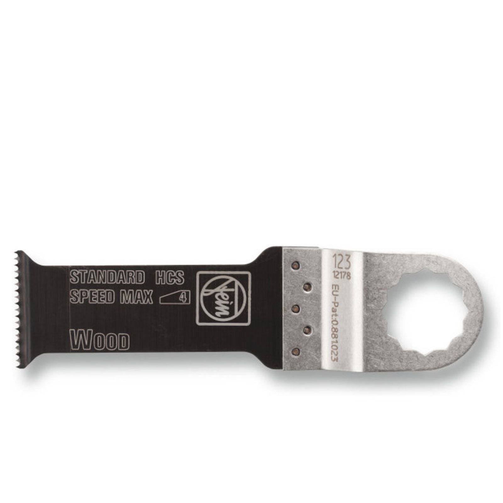 Ein schwarz-silbernes oszillierendes Multi-Tool-Blatt mit der Bezeichnung „Standard HCS Speed Max 4