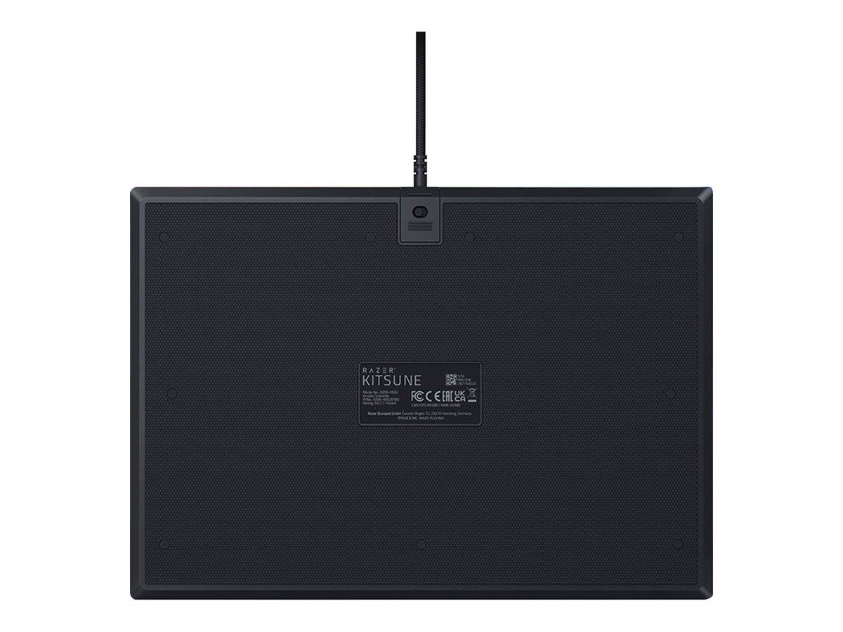 Rückansicht eines schwarzen Flachbildschirms oder Fernsehers mit einem zentralen oberen Kabel, VESA-Montagefläche und Produktetikett auf der hinteren Verkleidung.