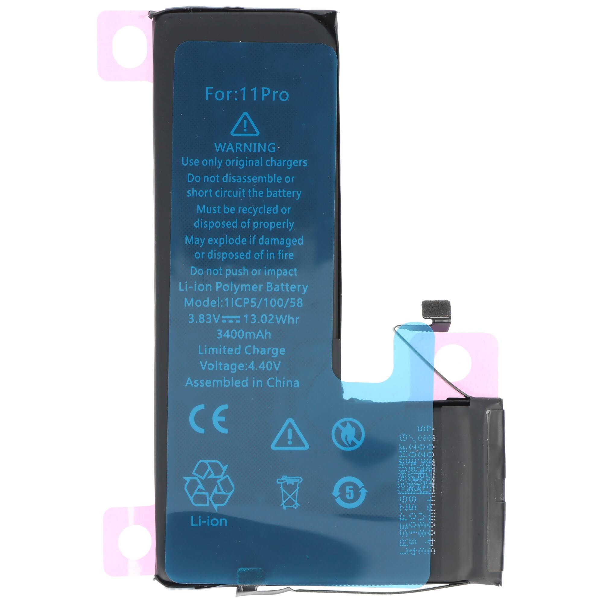 Akku passend für Apple iPhone 11 Pro, Li-Polymer, 3,83V, 3400mAh, 13,0Wh, high capacity, built-in, ohne Werkzeug