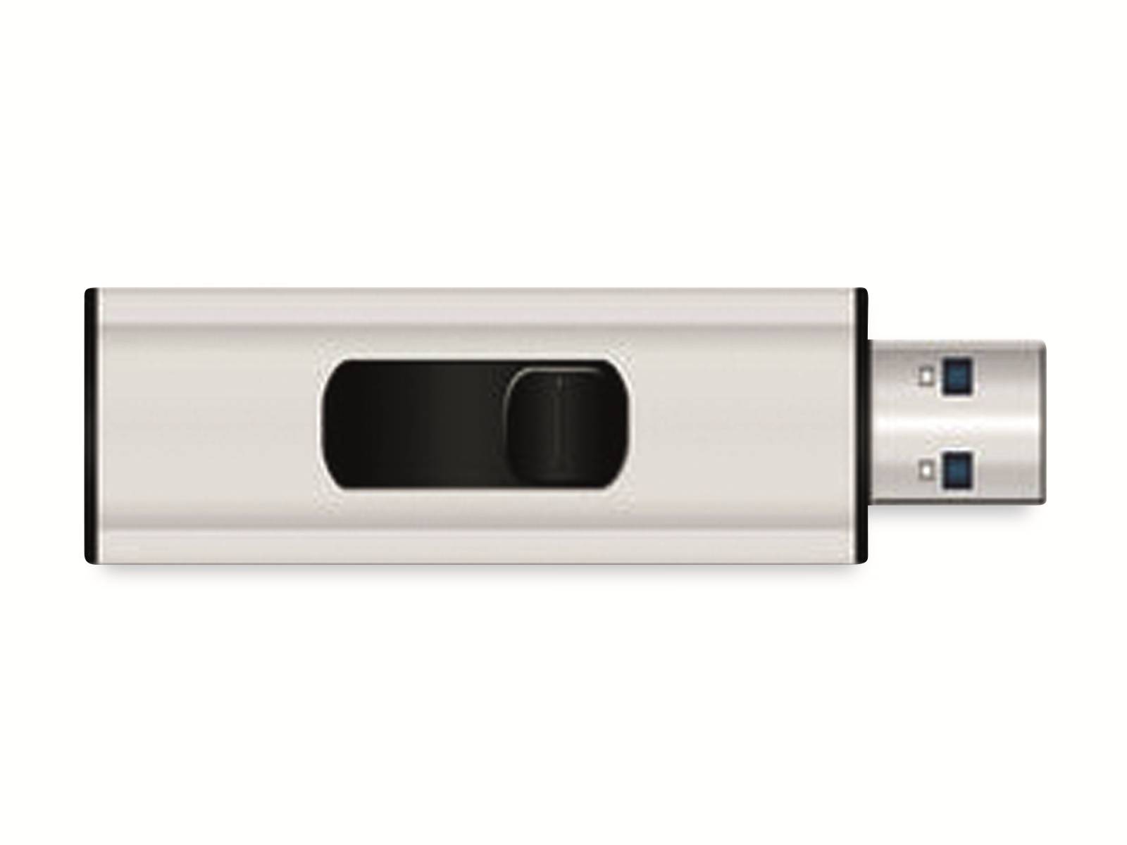 Ein USB-Stick mit einem einziehbaren Design, teilweise ausgefahren und den USB-Anschluss zeigend.