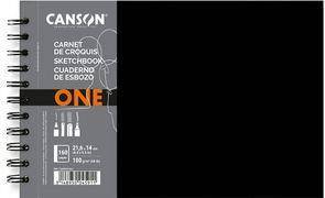 CANSON Skizzenbuch ONE, 216 x 140 mm, schwarz 80 Blatt, weißes papier, 100 g/qm, mit Spirale an der kurzen