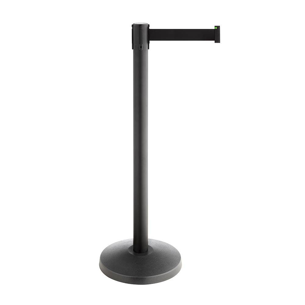 Absperrpfosten ALA - Metall - Höhe 1000 mm - Gurtauszugslänge 3500 mm - Farbe schwarz - Gurtfarbe schwarz - 10,5 kg