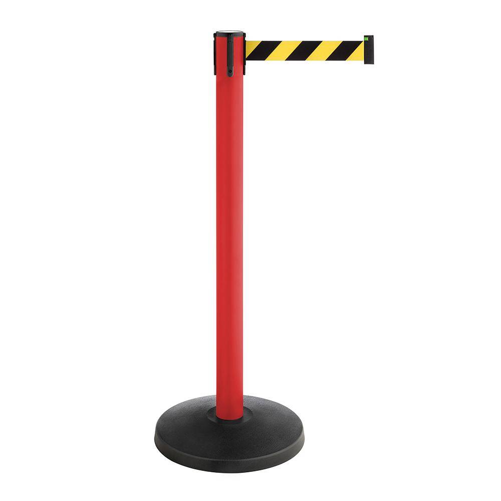 Absperrpfosten ALA - Metall - Höhe 1000 mm - Gurtauszugslänge 4000 mm - Farbe rot - gelb/schwarz gestreift - 10,5 kg