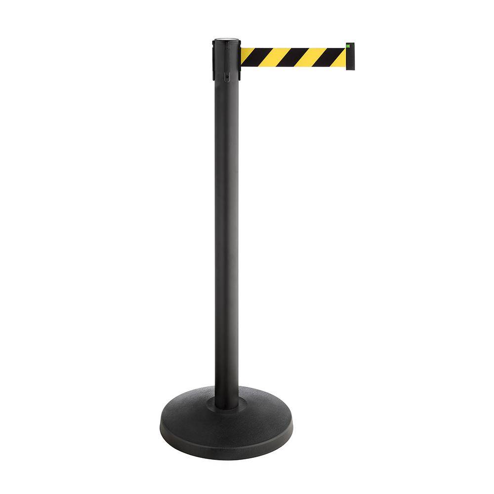 Absperrpfosten ALA - Metall - Höhe 1000 mm - Gurtauszugslänge 4000 mm - Farbe schwarz - Gurtfarbe gelb/schwarz - 10,5 kg