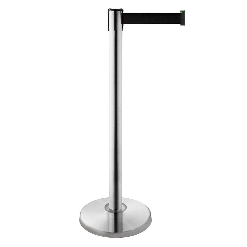 Absperrpfosten ALA - Edelstahl - mit Gurtkassette - Gurtauszugslänge 3500 mm - Farbe schwarz - Höhe 1000 mm
