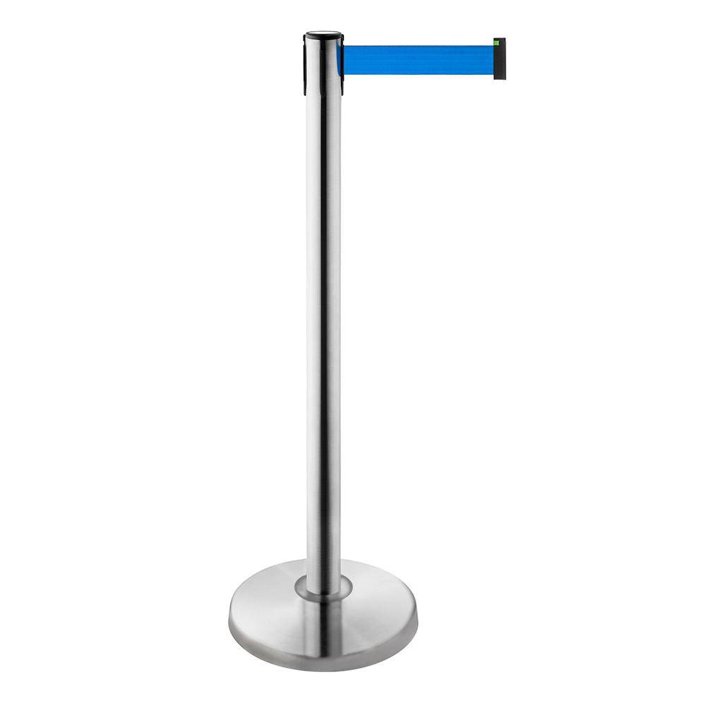 Absperrpfosten ALA - Edelstahl - mit Gurtkassette - Gurtauszugslänge 3500 mm - Farbe blau - Höhe 1000 mm