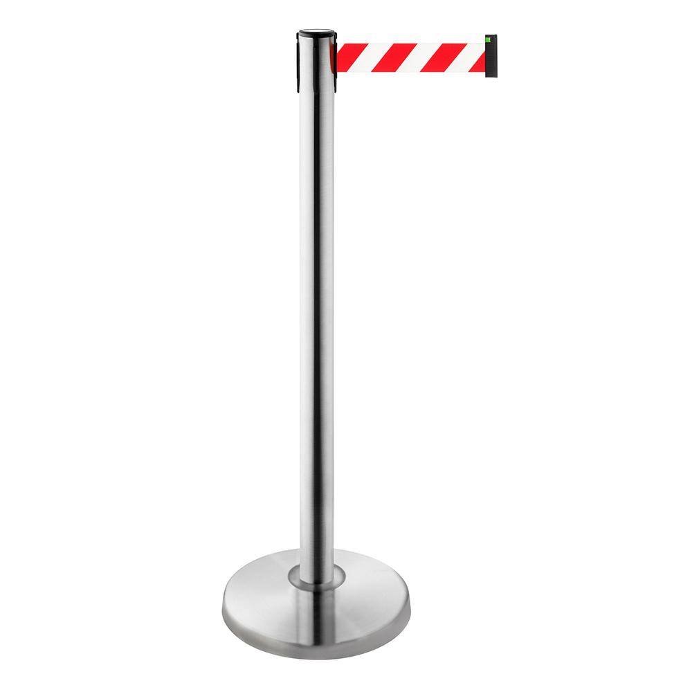 Absperrpfosten ALA - Edelstahl - mit Gurtkassette - Gurtauszugslänge 4000 mm - Farbe rot/weiß gestreift - Höhe 1000 mm