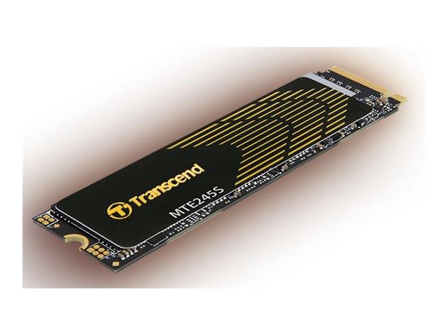 Transcend MTE245S M.2-Solid-State-Drive auf weißem Hintergrund dargestellt.