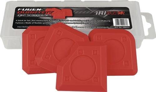 IRONX-Markenbrandblöcke aus rotem Synthetik, wahrscheinlich für Schutz- oder Unterstützungszwecke, in Verpackung dargestellt. Der Text deutet auf Haltbarkeit und Flexibilität hin.