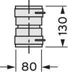 Eine technische Zeichnung eines zylindrischen Objekts mit Abmessungen: 130 Einheiten hoch und 80 Einheiten breit, mit Pfeilen zur Kennzeichnung der Maße.