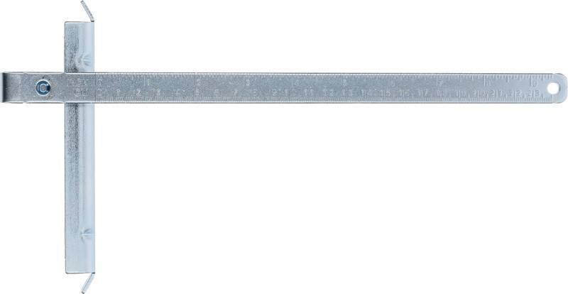 Ein Metallmaßstab mit Zentimeter- und Zollmarkierungen, horizontal dargestellt.