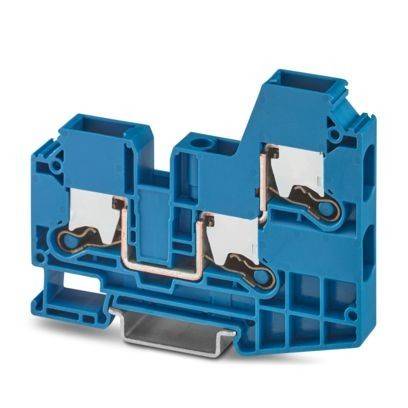 Ein blauer Elektroklemmenblock mit Metallkonnektoren, der zum Verbinden von Stromkreisen verwendet wird.