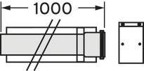 Draufsicht-Diagramm einer Rohrleitung mit Flansch. Anmerkung zeigt eine Länge von '1000' Millimetern, gekennzeichnet durch einen doppelköpfigen Pfeil.
