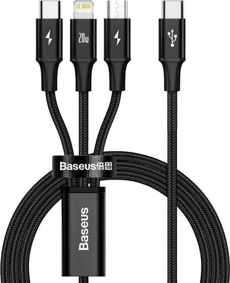 Kabel USB-C-Stecker und 3 Stecker (USB C (bis zu 15 W), Micro-USB (bis zu 10 W), Lightning (bis zu 20 W)) 1,5 m schwarz