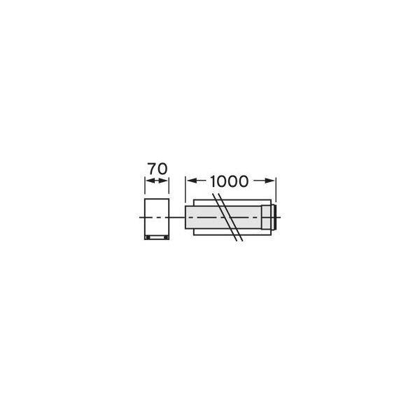 Technische Zeichnung eines zylindrischen Bauteils mit den Abmessungen 70 und 1000, das eine Seitenansicht mit einem Schnittbruch zur Anzeige der Längenkontinuität zeigt.