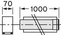 Eine technische Zeichnung, die zwei parallele Linien zeigt, die von schrägen Linien durchkreuzt werden, mit einer Dimension von 1000 Einheiten, die durch einen Pfeil gekennzeichnet ist.