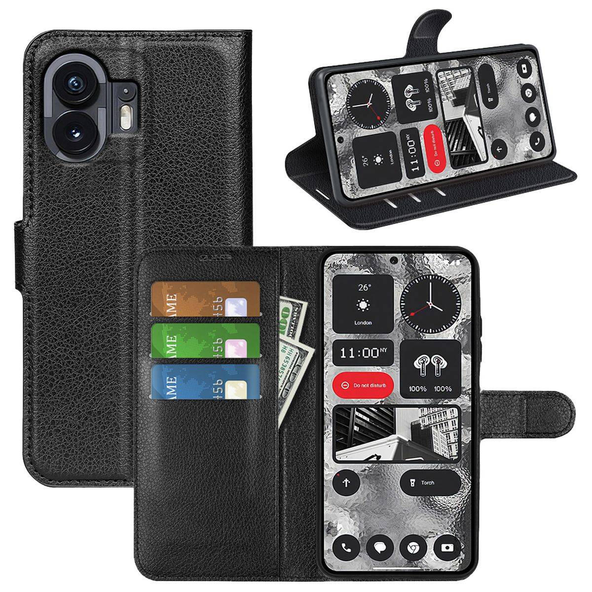 Für Nothing Phone 2 Handy Tasche Wallet Premium Schutz Hülle Case Cover Etuis Neu Zubehör Schwarz