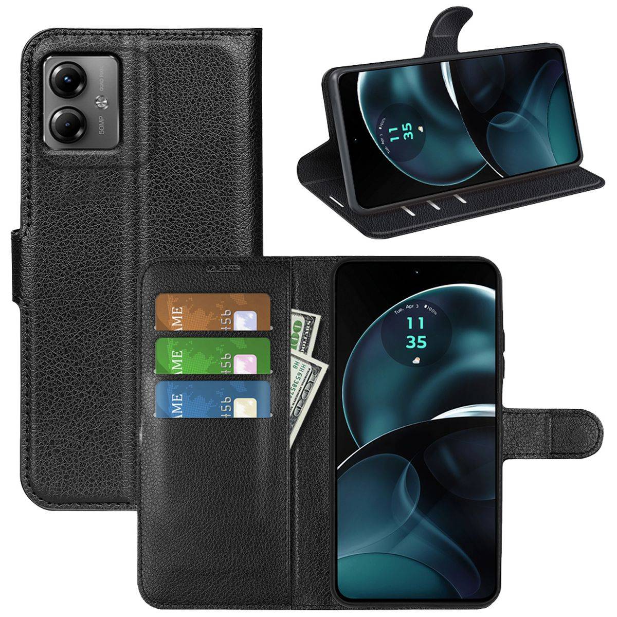 Für Motorola Moto G14 Handy Tasche Wallet Premium Schutz Hülle Case Cover Etuis Neu Zubehör Schwarz