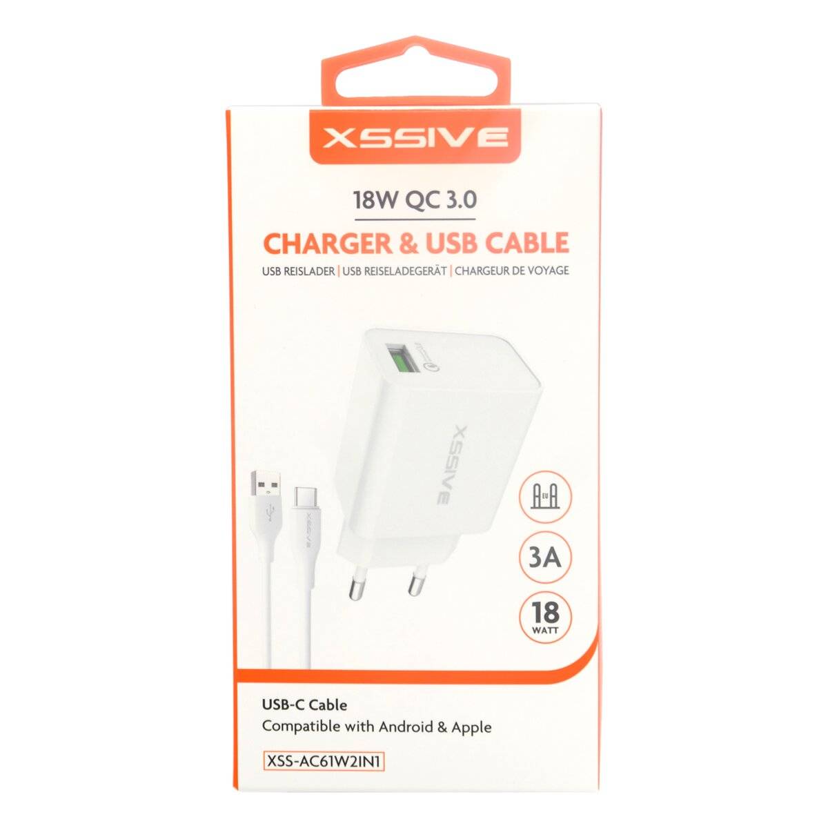 Dual Port Wandladegerät 18W, Schnelladung 3A USB-A & USB-C
