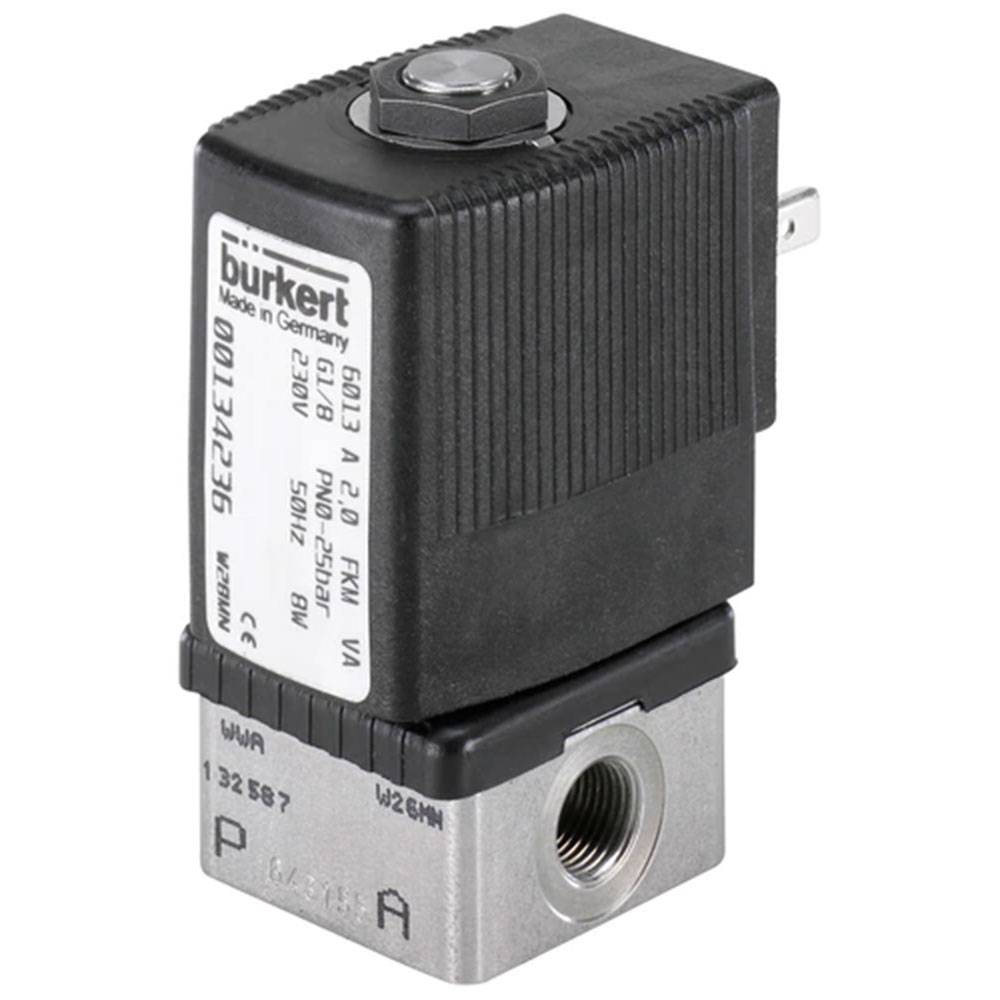 2/2-Wege Magnetventil - Typ 6013 - direktwirkend - Edelstahl - G 1/8" - PN max. 6 bar - 24 V - in Ruhestellung geschlossen
