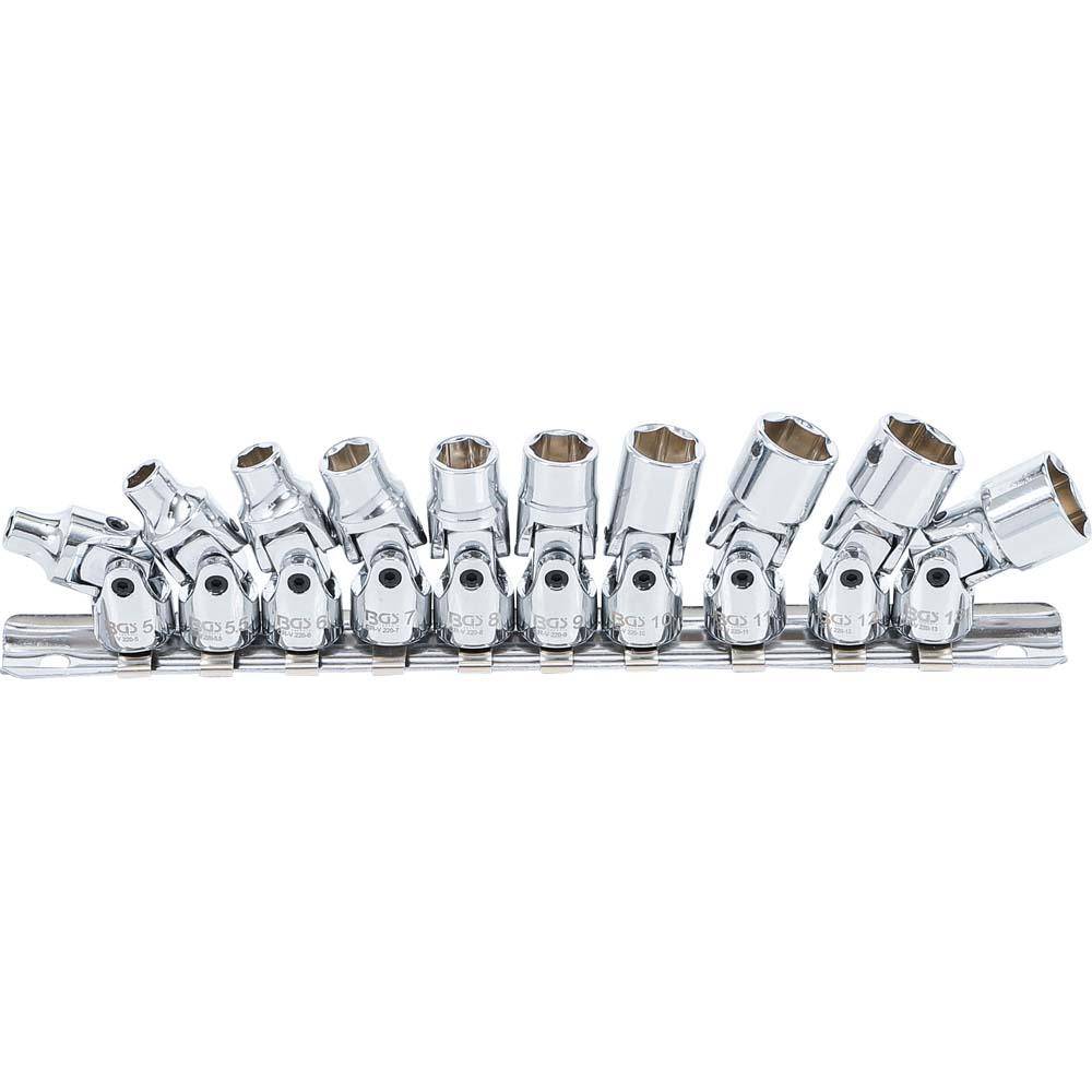 Gelenk-Steckschlüssel-Satz - Antrieb Innenvierkant 6,3 mm (1/4") - SW 5 bis 13 mm - 10-tlg.