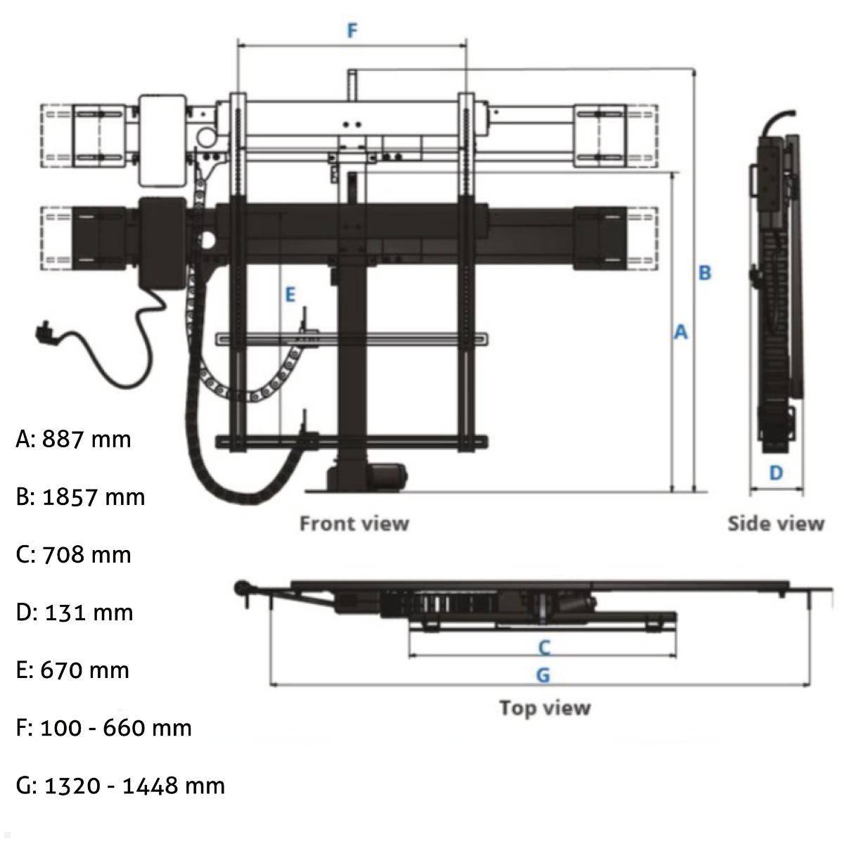 MonLines MLS027B Einbau TV Lift bis 65 Zoll, 970 mm Hub