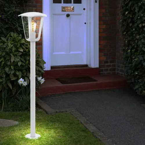 Stehlampe Laterne Außenlampe, Retro Wegeleuchte Terrassenlampe wetterfest Gartenleuchte, Aluminium, weiß, 1x E27 Fassung, LxBxH 23x23x99,5cm Stehlampe Laterne Außenlampe, Retro Wegeleuchte Terrassenlampe wetterfest Gartenleuchte, Aluminium, weiß, 1x E27 Fassung, LxBxH 23x23x99,5cm