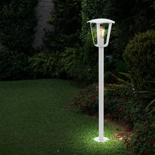 Stehlampe Laterne Außenlampe, Retro Wegeleuchte Terrassenlampe wetterfest Gartenleuchte, Aluminium, weiß, 1x E27 Fassung, LxBxH 23x23x99,5cm Stehlampe Laterne Außenlampe, Retro Wegeleuchte Terrassenlampe wetterfest Gartenleuchte, Aluminium, weiß, 1x E27 Fassung, LxBxH 23x23x99,5cm