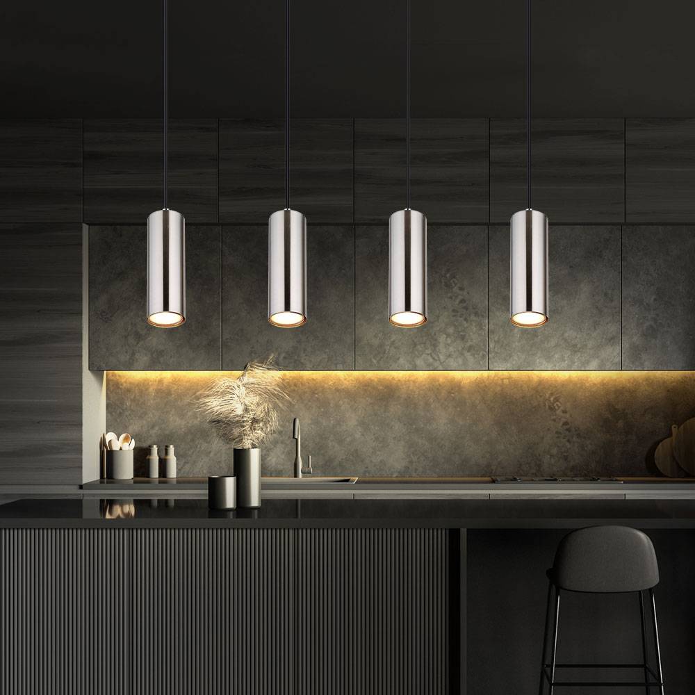 Pendellampe Wohnzimmer Hängeleuchte modern LED Esstischlampe chrom, 4-flammig Metall, 4x LED 3 Watt 250 Lumen 3000 Kelvin warmweiß, LxBxH 65x6x120