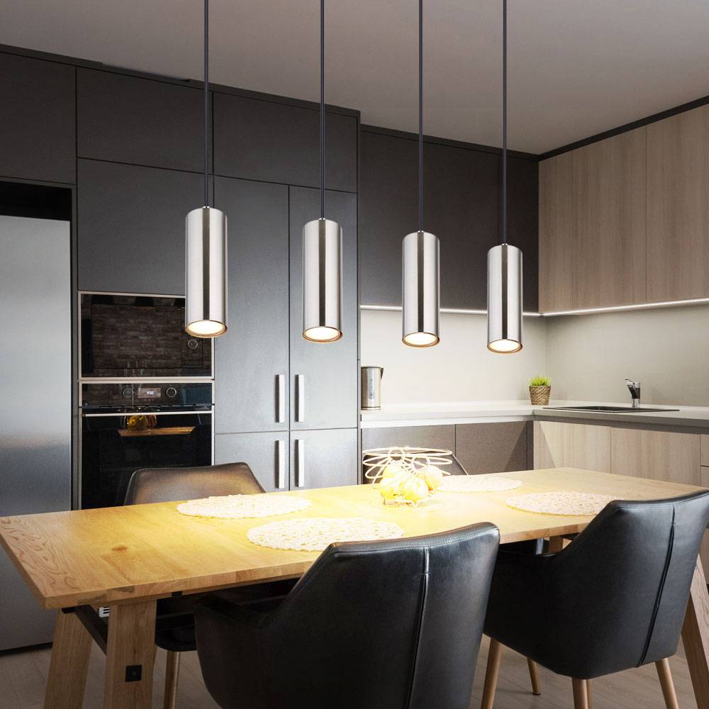 Pendellampe Wohnzimmer Hängeleuchte modern LED Esstischlampe chrom, 4-flammig Metall, 4x LED 3 Watt 250 Lumen 3000 Kelvin warmweiß, LxBxH 65x6x120