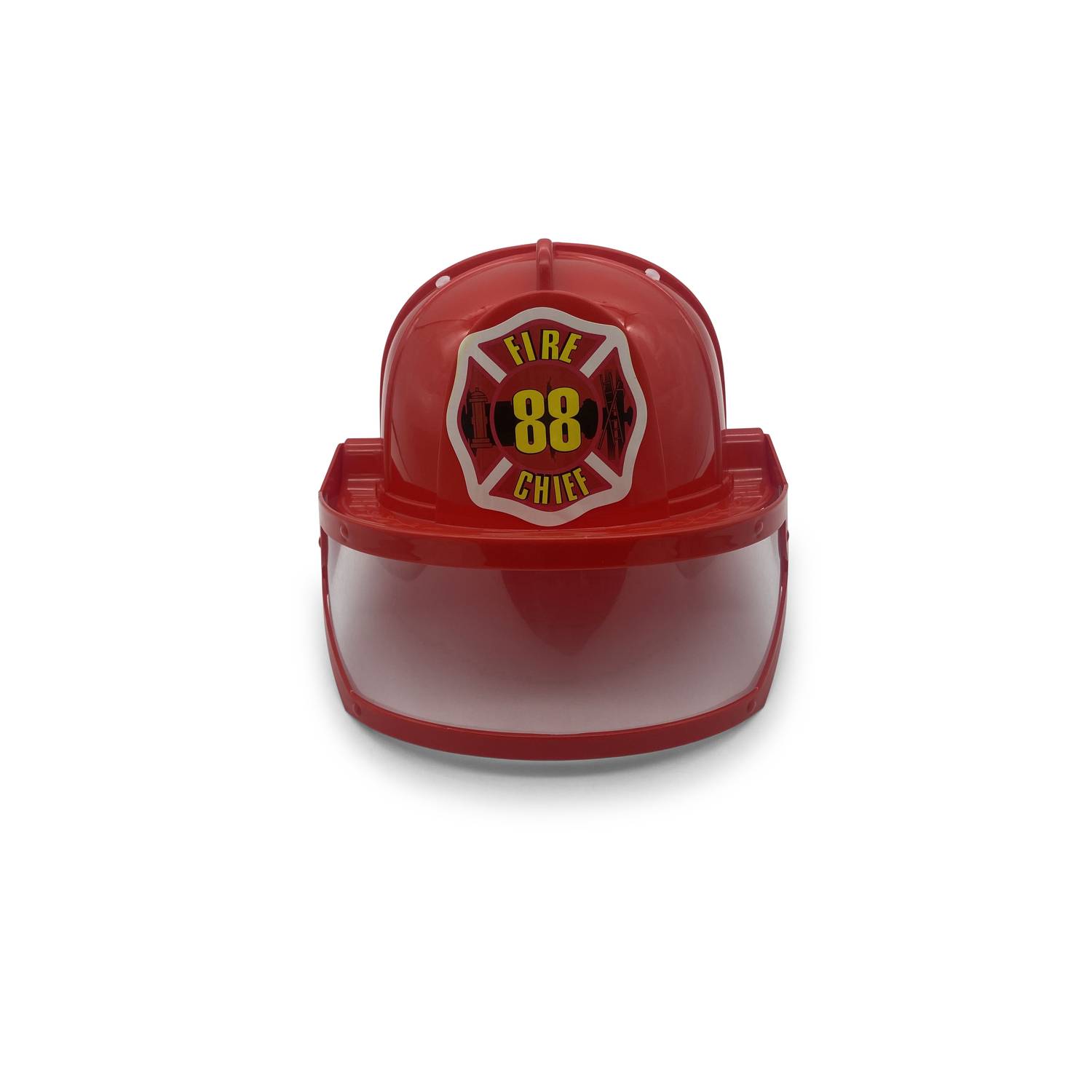 BestSaller 1411 Feuerwehr-Helm mit Visier, ROT + Sticker FIRE CHIEF, rot