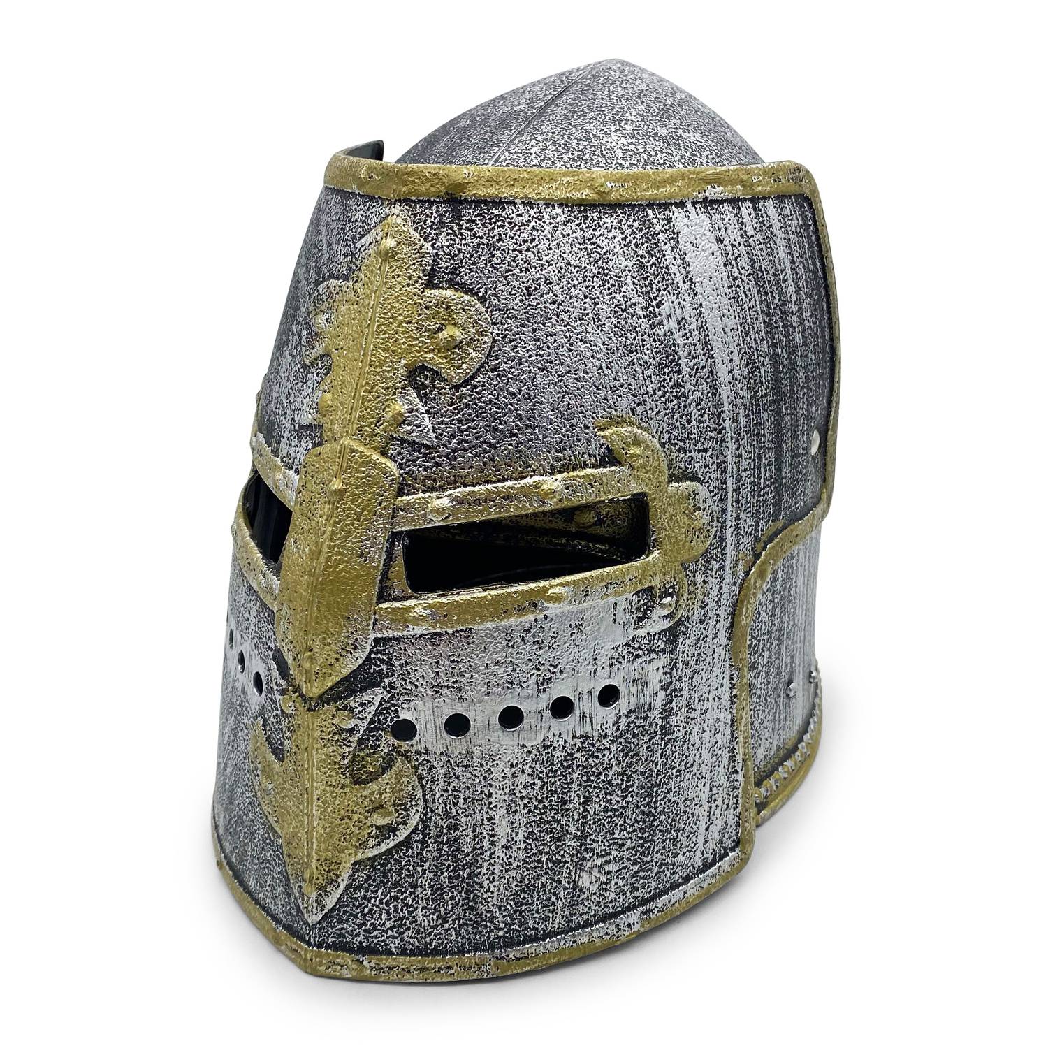 BestSaller 1421 rustikaler Ritterhelm mit klappbarem Visier für Kinder, Kunststoff, silber/gold