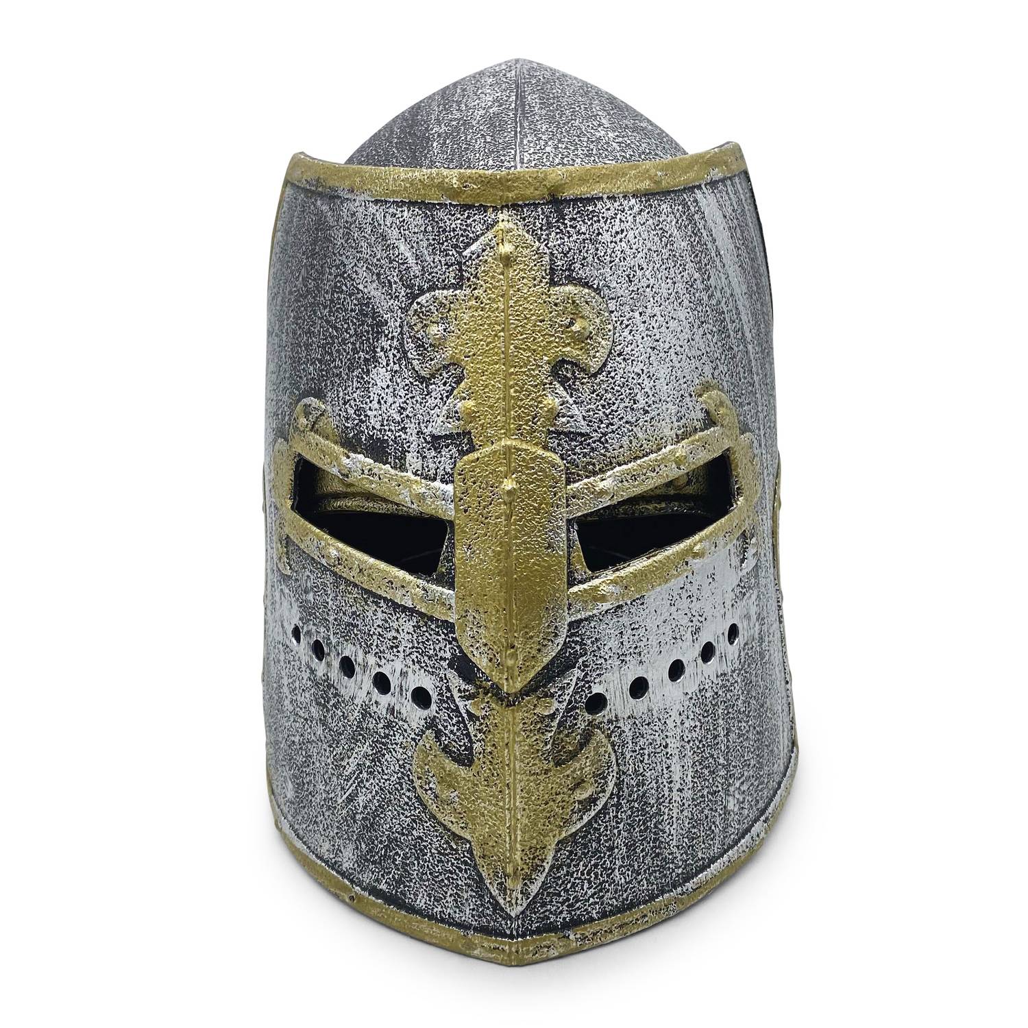 BestSaller 1421 rustikaler Ritterhelm mit klappbarem Visier für Kinder, Kunststoff, silber/gold