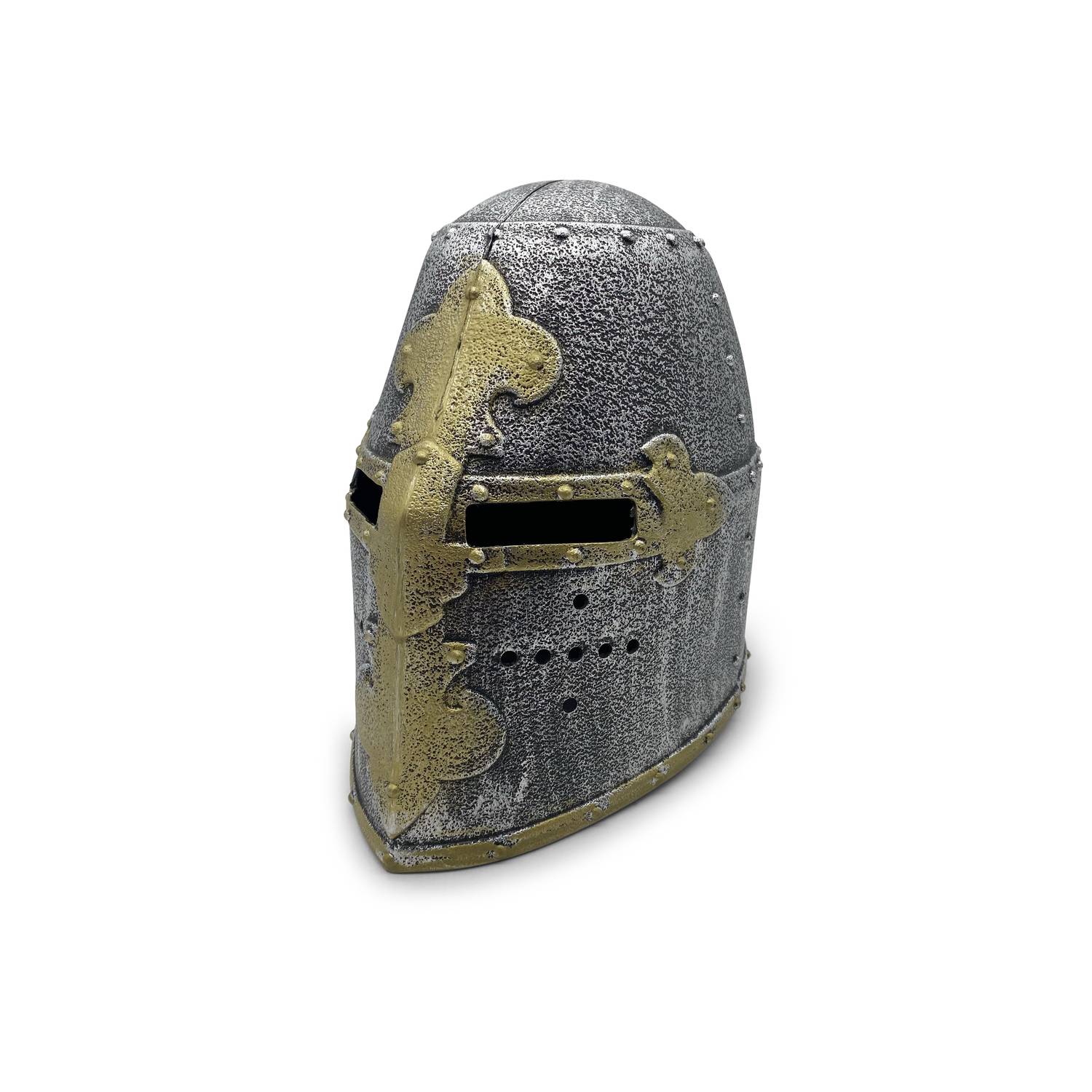 BestSaller 1422 Ritterhelm Topfhelm für Kinder, Kunststoff, silber/gold