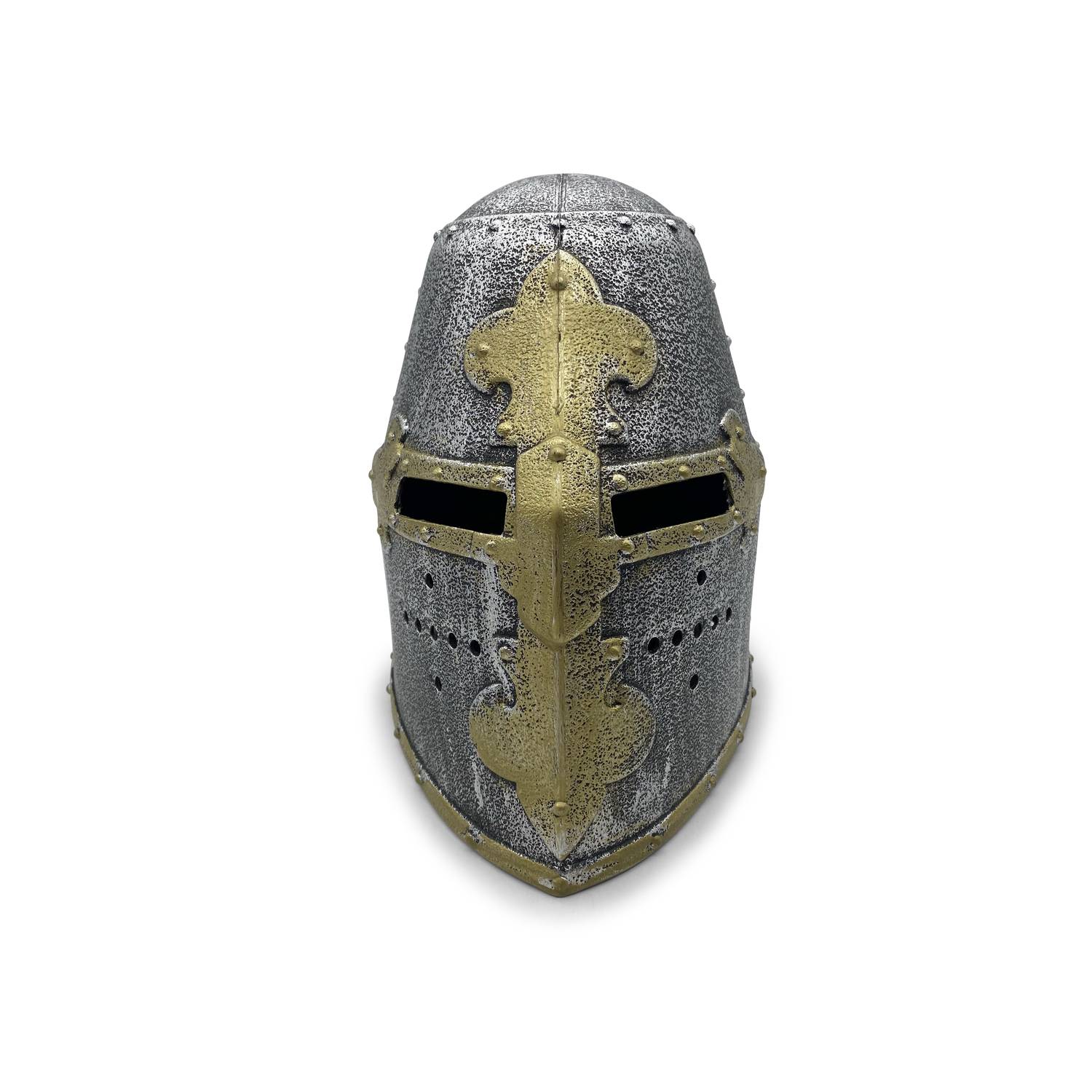 BestSaller 1422 Ritterhelm Topfhelm für Kinder, Kunststoff, silber/gold