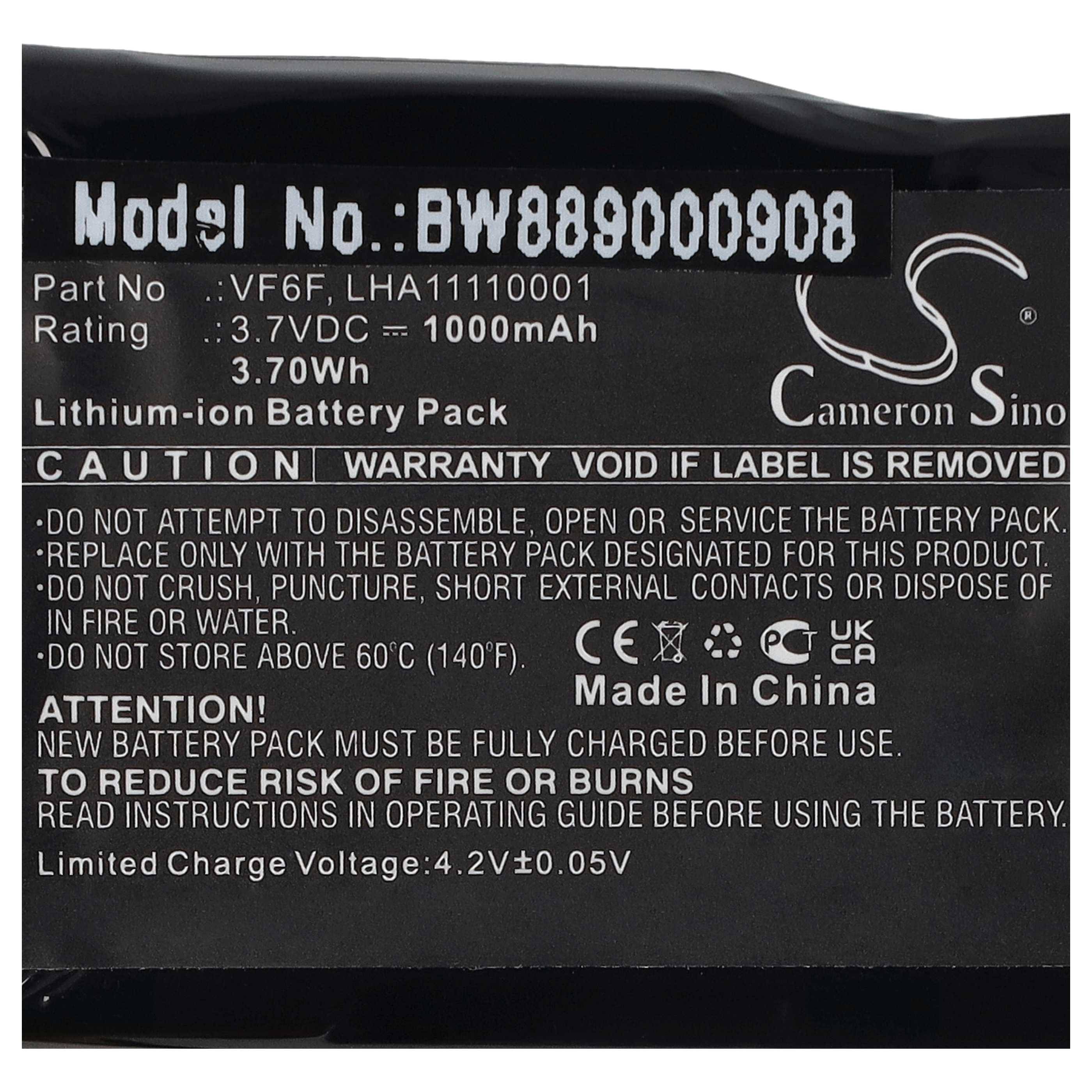 vhbw Akku Ersatz für TomTom LHA11110001, VF6F für GPS Navigation Navi (1000 mAh, 3,7 V, Li-Ion)