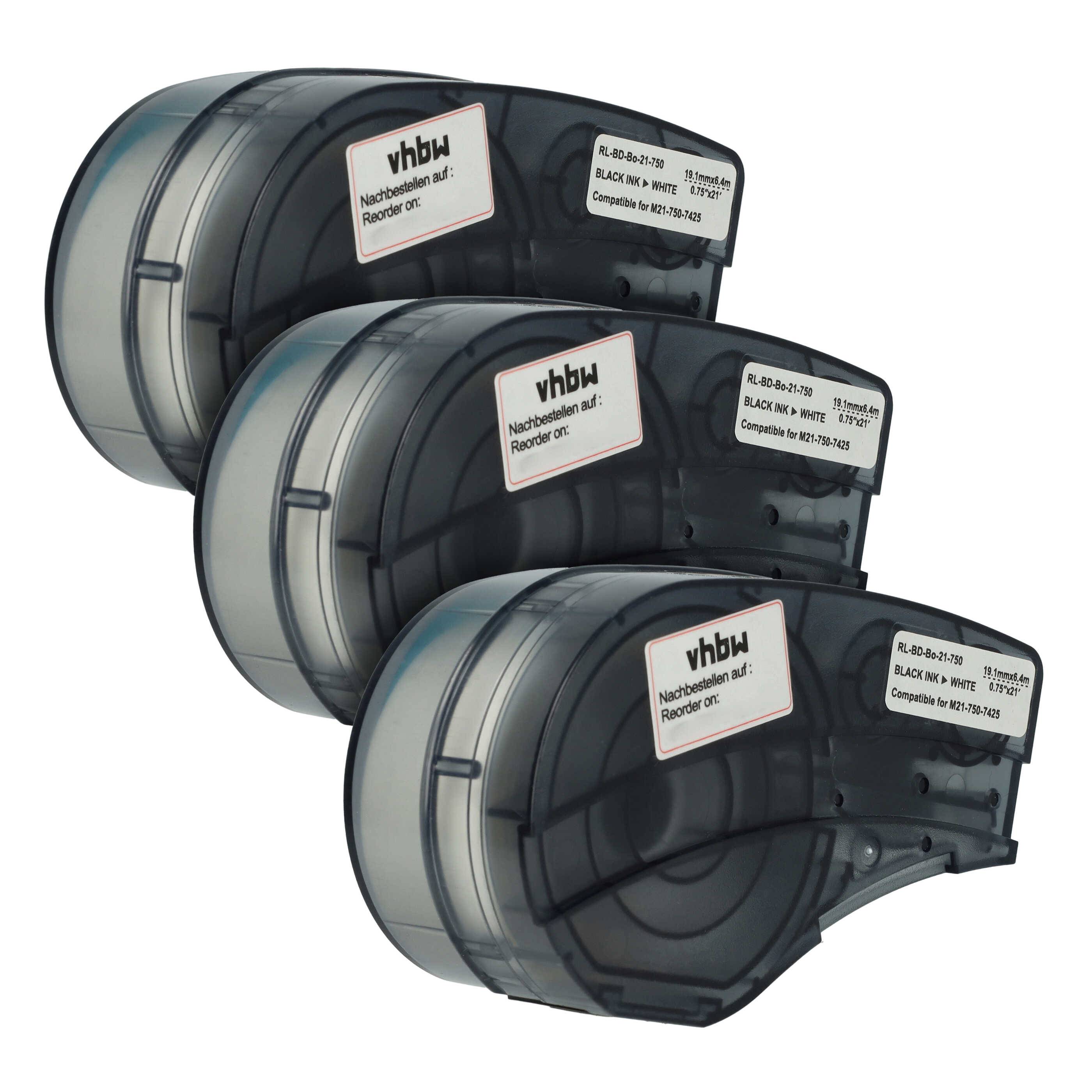 vhbw 3x Schriftband-Kassette kompatibel mit Brady ID PAL, M210, M210-LAB, LABPAL Etiketten-Drucker 6,4m x 19,05mm Schwarz auf Weiß, Polypropylen