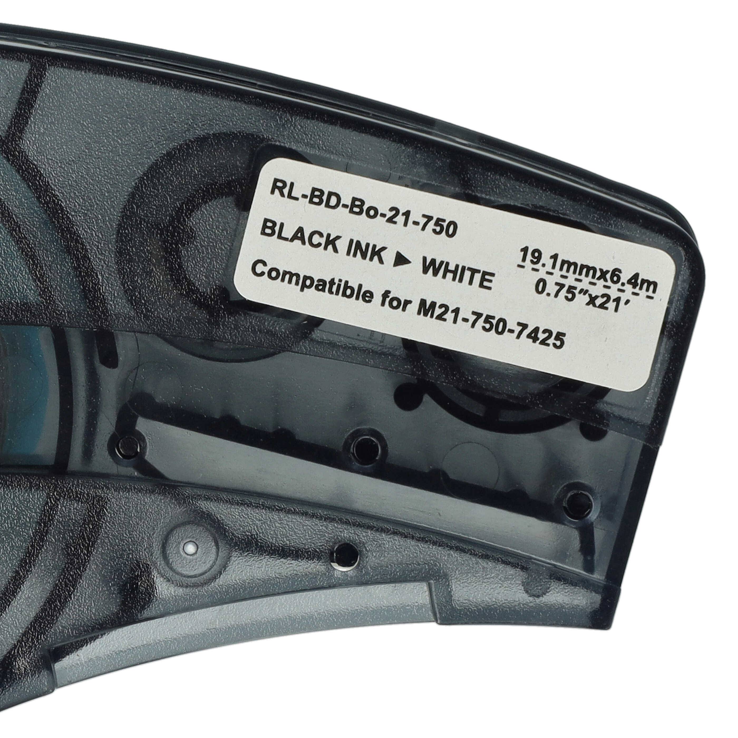 vhbw 2x Schriftband-Kassette kompatibel mit Brady BMP21-LAB, BMP21-PLUS, BMP21 Etiketten-Drucker 6,4m x 19,05mm Schwarz auf Weiß, Polypropylen