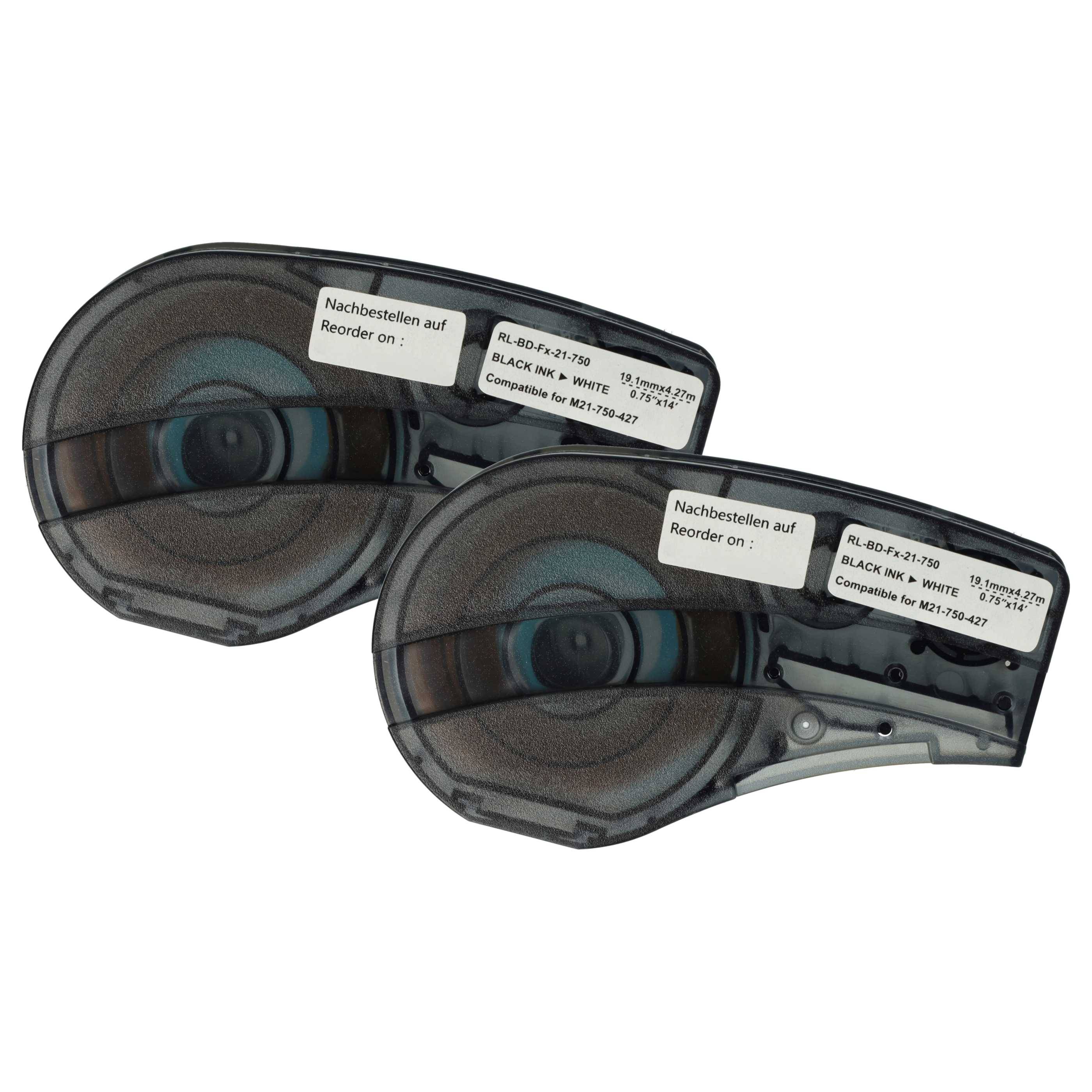 vhbw 2x Schriftband-Kassette kompatibel mit Brady M210, M210-LAB, M211, LABPAL Etiketten-Drucker 4,27m x 19,05mm Schwarz auf Weiß, Vinyl