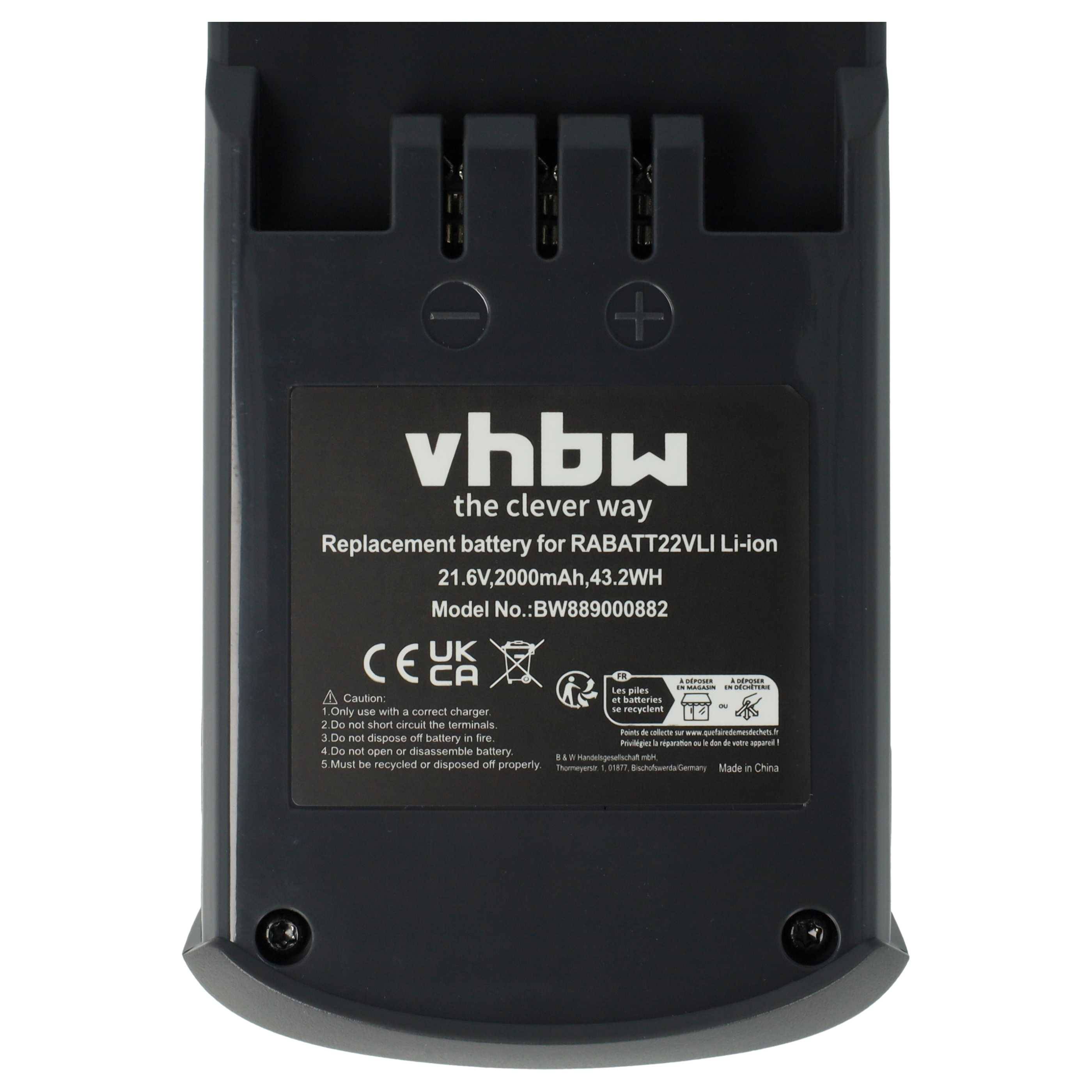 vhbw Akku kompatibel mit Hoover Rhapsody DS22RCG001, RA22AFG 011, RA22AFG011, RA22AFPR011, RA22ALG011 Staubsauger Schwarz (2000 mAh, 21,6 V, Li-Ion)