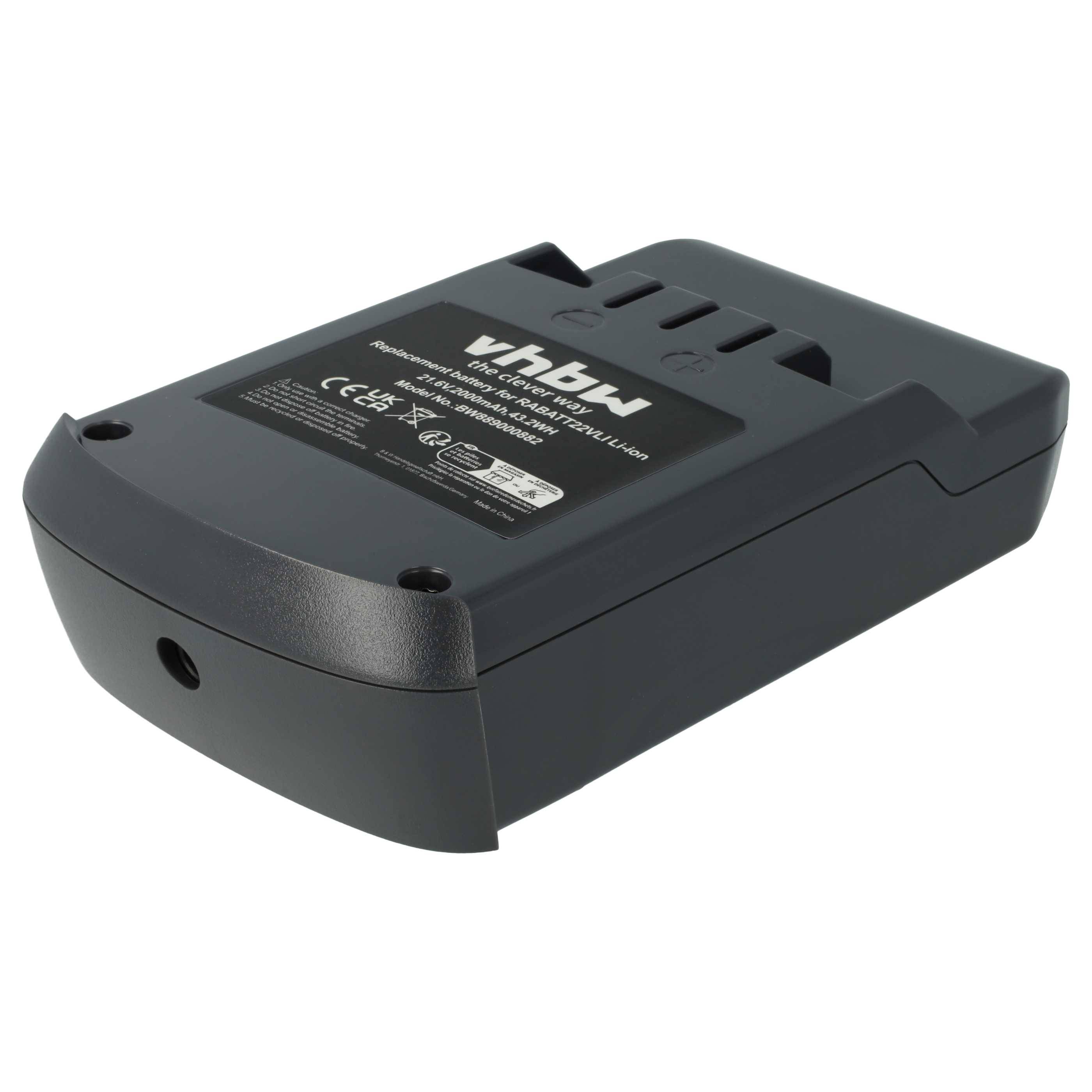 vhbw Akku Ersatz für Hoover 6.20.40.01-0, RABAT22VLI, RABATT22VLI, 48023809 für Staubsauger Schwarz (2000 mAh, 21,6 V, Li-Ion)