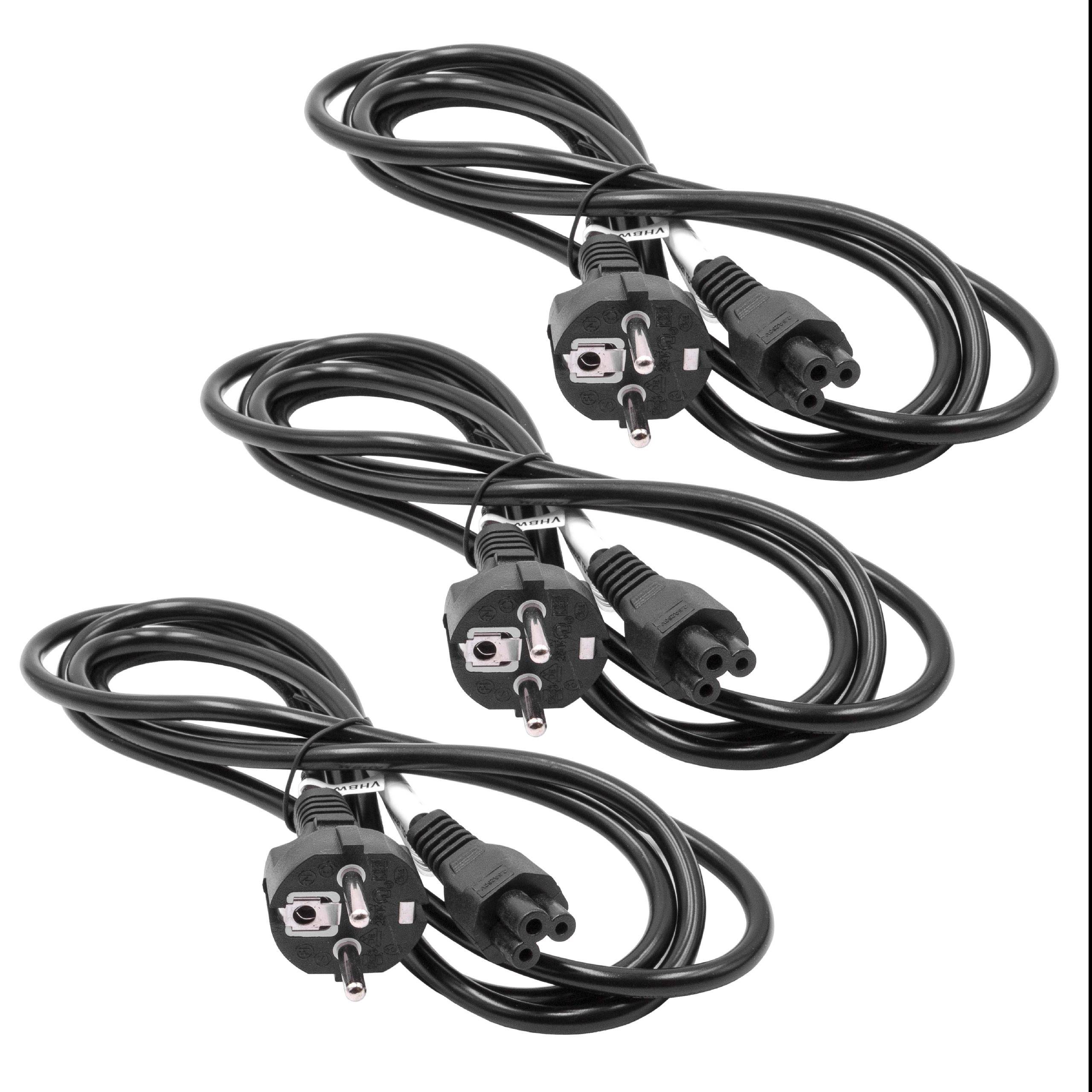 vhbw 3x Netzkabel Schutzkontaktstecker kompatibel mit Vorwerk Kobold VR300, VR100, VR200 - C5 Micky Mouse Kleeblatt Buchse, 2 m